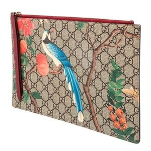Gucci GG Supreme Pouch with Blue Bird and Red Trim